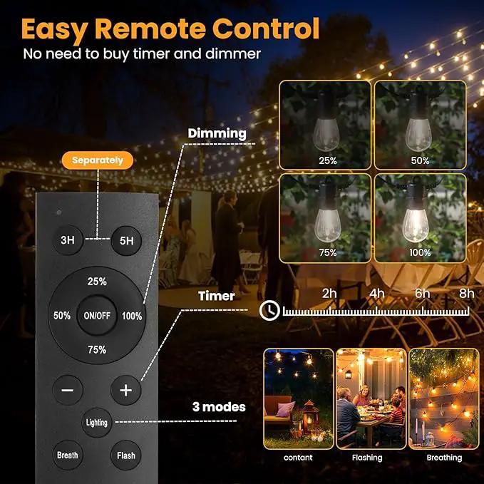 208FT(196+12) Solar String Lights Outdoor Waterproof, Solar Powered Patio Light with 60+3 Dimmable S14 Edison Bulbs Shatterproof & Remote Control, Solar String Lights for Outside Garden Backyard by GreenHaven Gardens