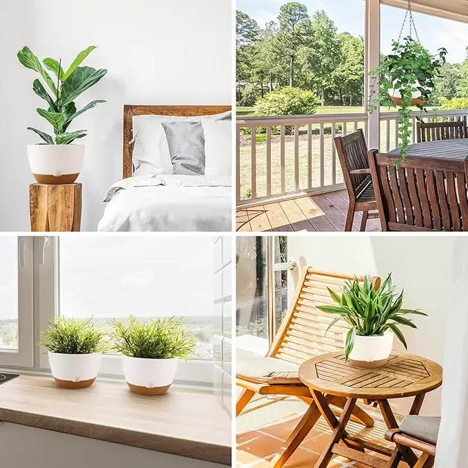 10 Inch Hanging Planter, 2 Pack Hanging Plastic Plant Self Watering Pot with Drainage Holes and Saucers, Hanging Baskets Flower Pots for Indoor Outdoor Garden Plants and Flowers-White by GreenHaven Gardens