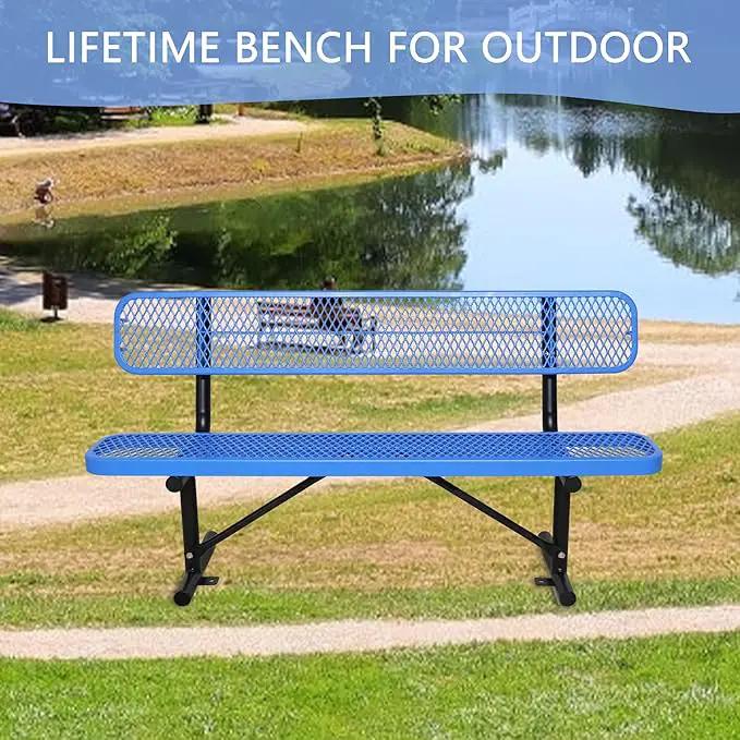6FT Outdoor Benches Heavy Duty Park Bench with Back Portable Frame, Blue Metal Steel Bench, Outdoor Garden Bench Expanded Metal Mesh Bench for Lawn, Park, Deck, Garden, Patio, Porch, Black (Blue, 6FT) by GreenHaven Gardens