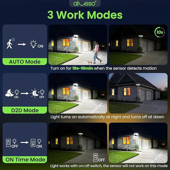 ALUSSO® LED Security Lights Motion Sensor, 60W 6000LM 3 Modes Flood Lights Outdoor Motion Sensor, 3CCT 3 Heads Outdoor Security Light Wet Location Use for House Garage Yard Walkway Black by GreenHaven Gardens