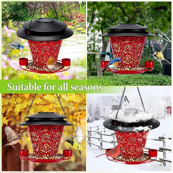 Solar Bird Feeders for Outside Hanging Metal Wild Bird Feeder Solar Lanterns Outdoor Waterproof Garden Decor for Yard red by GreenHaven Gardens