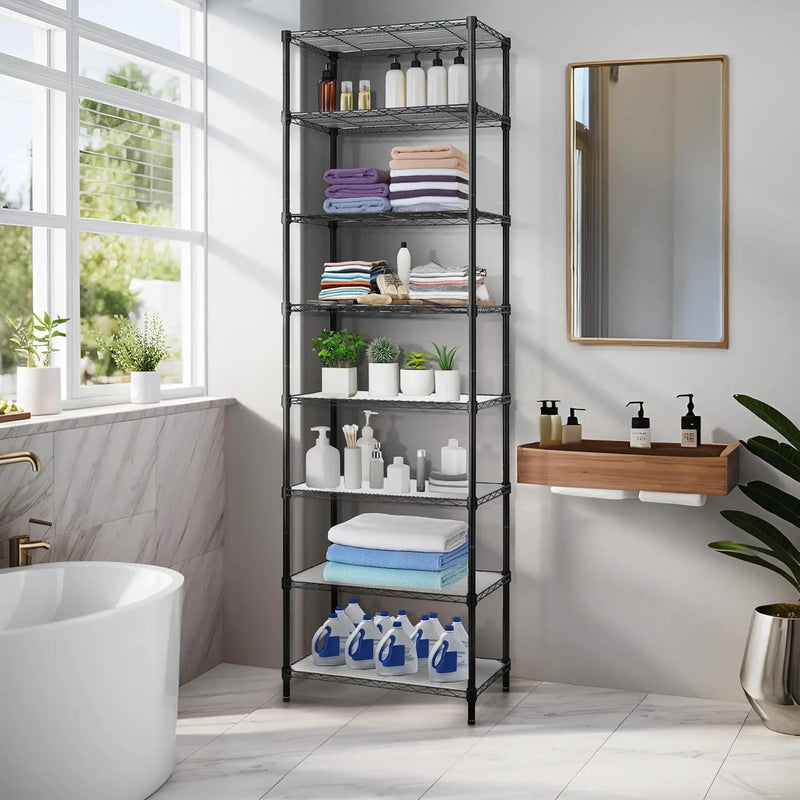 Finnhomy 8-Tier Wire Shelving Unit Adjustable Steel Wire Rack Shelving, 80.7 Inches Height 8 Shelves Metal Storage Rack, Pantry Shelves for Storage with PE mat, NSF Certified, Black by GreenHaven Gardens