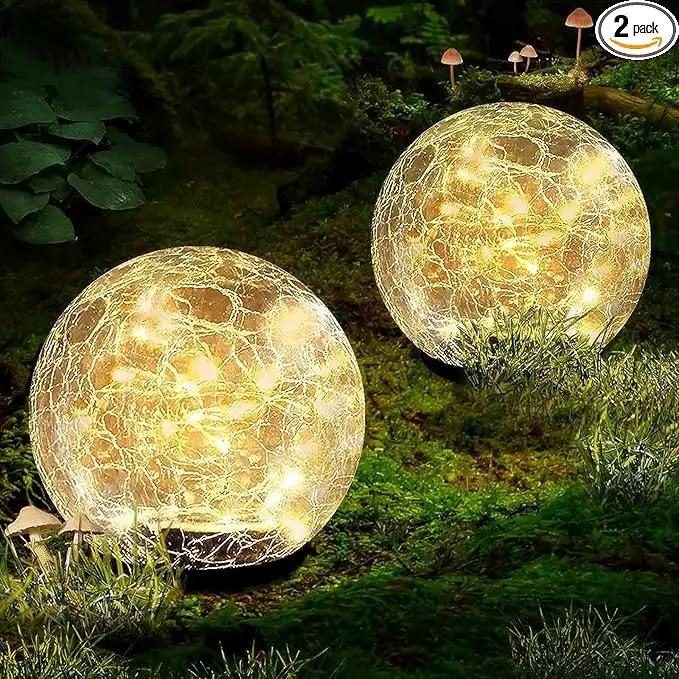 Garden Solar Ball Lights Outdoor Waterproof, 30 LED Cracked Glass Globe Solar Power Ground Lights for Path Yard Patio Lawn, Christmas Decoration Landscape Warm White(2 Pack 3.9'') by GreenHaven Gardens