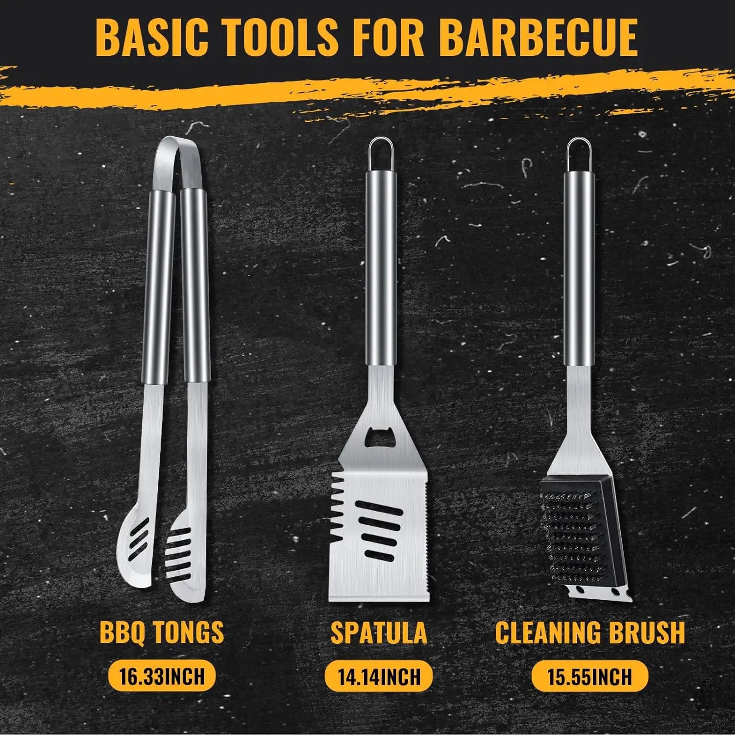 BBQ Tool Grilling Accessories, 16-Inch Stainless Steel BBQ Grill Tools Set for Men, Heavy Duty Grilling Accessories Kit for Camping, Kitchen, 3 PCS Extra Thick Barbecue Utensil by GreenHaven Gardens