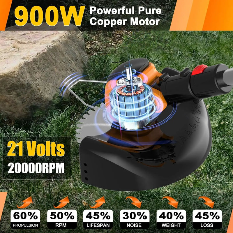 Cordless Weed Wacker Electric Eater Battery Powered, 21v Lightweight Weed Trimmer With 2 4.0Ah Battery Operated & Charger & Wheels & Shears, 3 In1 Grass Trimmer/Brush Cutter/Edger for Yard Garden Lawn by GreenHaven Gardens