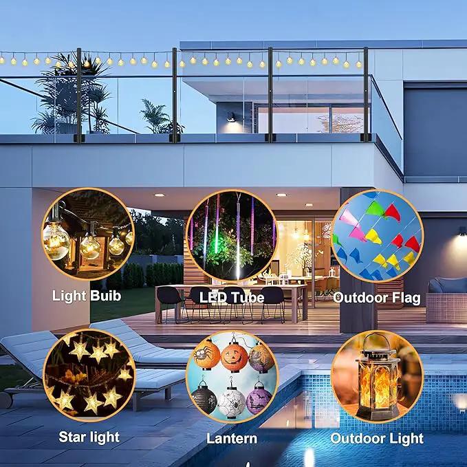 Suchtale 4 Pack 2.8 FT String Light Poles, Suspension Outdoor Fence Post Lights with Clip and Bracket, Outside String Lights Hanging, Wall Mounting Stand for Patio Garden Backyard Wedding Party, Black by GreenHaven Gardens