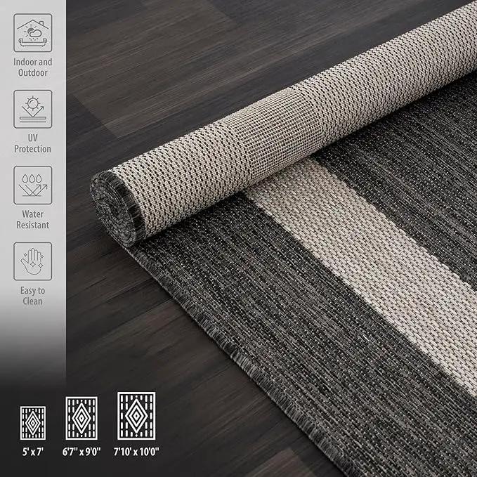 CAMILSON Outdoor Rug 6x9,Modern Outside Rugs for Patios Porches Waterproof Durable Washable Non-Shedding, Easy-to-Clean Indoor Outdoor Area Carpet (6 x 9, Bordered - Dark Gray/Light Gray) by GreenHaven Gardens