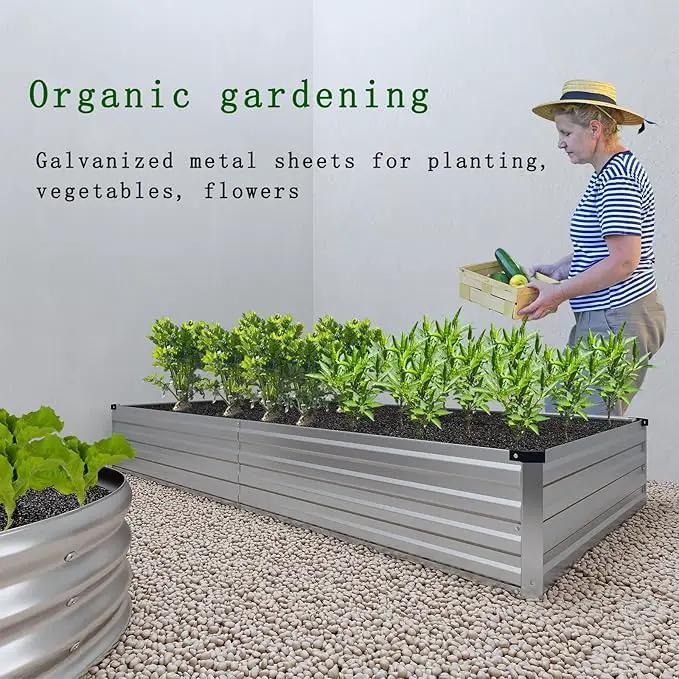 Galvanized Raised Garden Bed,2 Pcs 12×4×1FT Metal Planting Box for Outdoor Vegetable, Herb,Planter Gardening (Silver) by GreenHaven Gardens