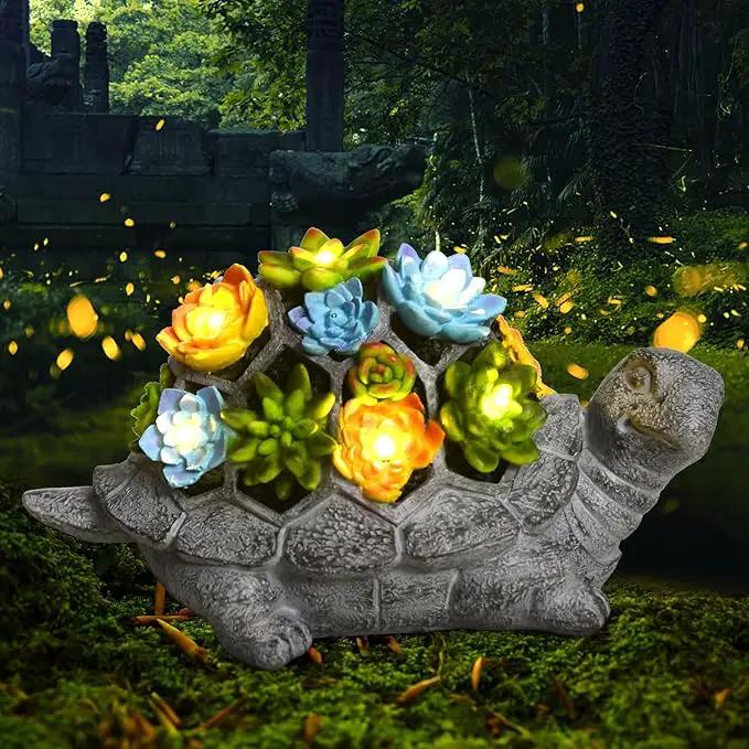 SIX FOXES Solar Garden Outdoor Statues Turtle with Succulent LED Lights - Large Size XXL(10.2×4.3×5.9 inches), Gifts for Mothers Day Mom Gifts for Women Grandma Wife by GreenHaven Gardens