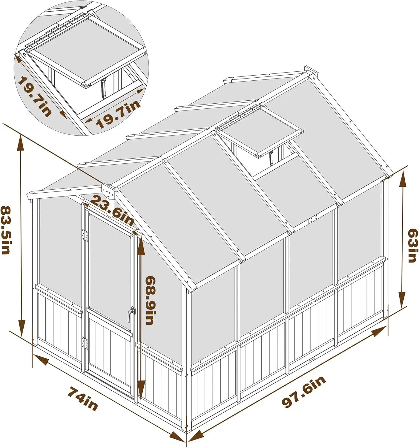 6x8 FT Greenhouse Kit for Outdoor, 6MM Thick Polycarbonate Panel Wooden Walk-in Green House with Lockable Door and Adjustable Roof Vent, Backyard Garden, Light Mocha Brown by GreenHaven Gardens