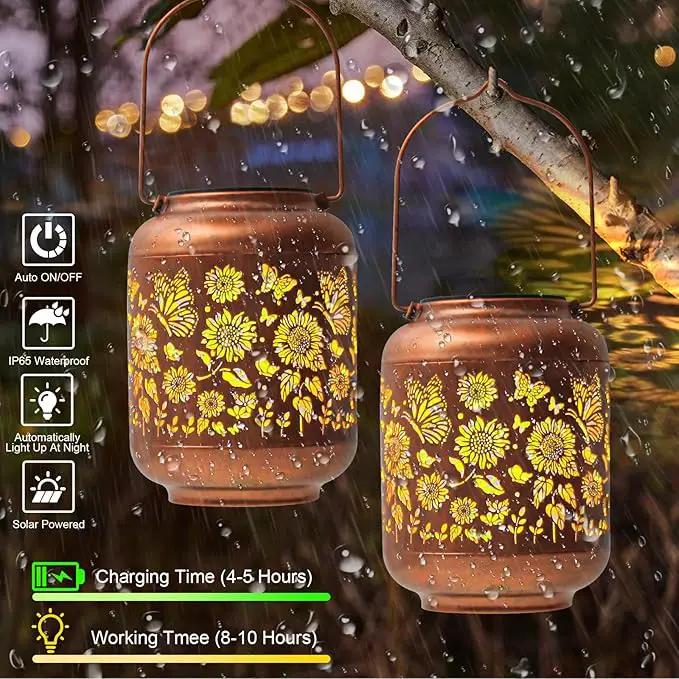 2-Pack Birthday Gifts for Women Mom Grandma Solar Lanterns Outdoor Waterproof Butterfly Garden Decor Hanging Metal Lights Outside for Yard,Patio,Backyard,Porch by GreenHaven Gardens