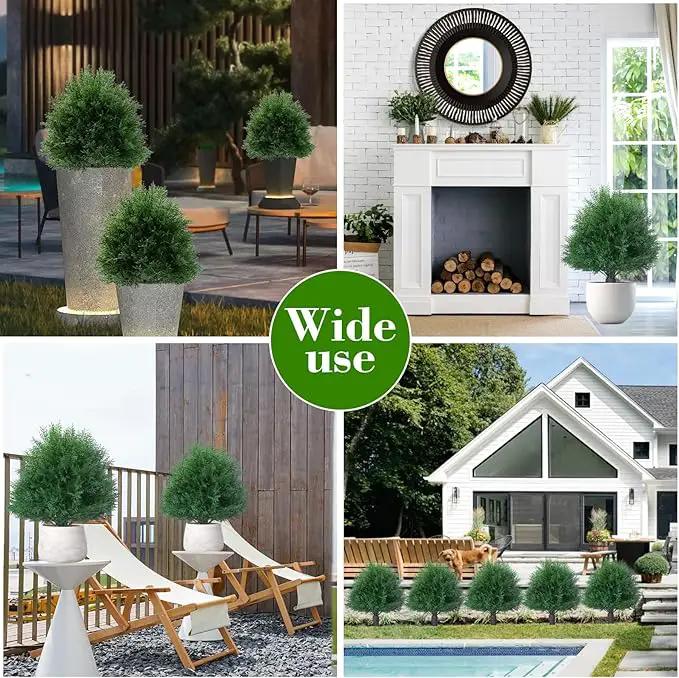 20" Artificial Cedar Topiary Ball Trees with Ground Spike, 2 Pack UV Resistant Artificial Shrubs, Fake Evergreen Artificial Plant Brush for Indoor Outdoor Front Porch Garden by GreenHaven Gardens