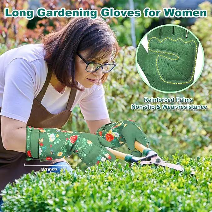 DLY Gardening Gloves,Leather Rose Gloves,Women's Long Gardening Glove for Garden Work and Yard Work,Durable and Comfortable(X-Large, Green by GreenHaven Gardens