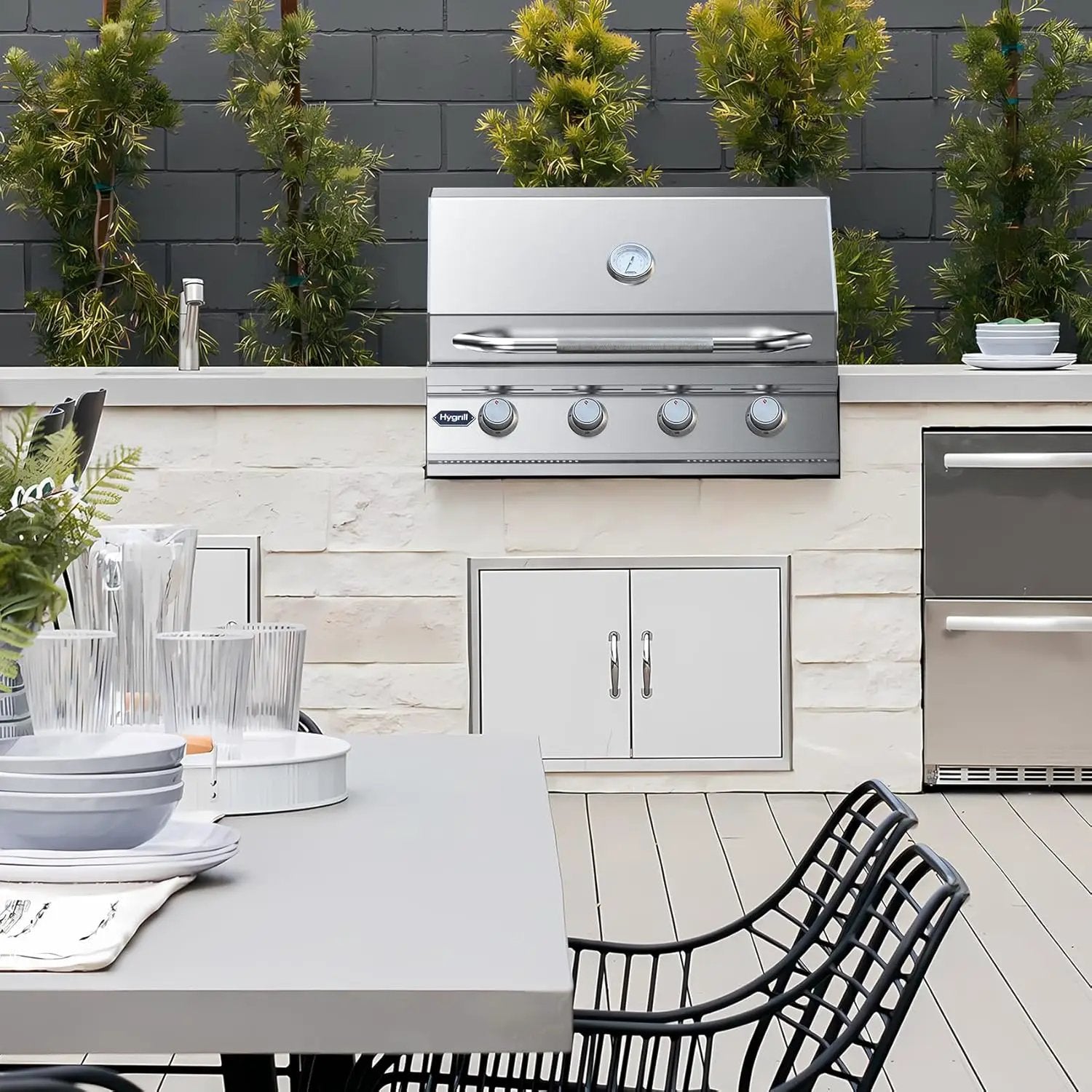 Hygrill 32-Inch Built In Grill, Stainless Steel 4-Burner Grill Head for Outdoor Kitchen, Natural Gas by GreenHaven Gardens