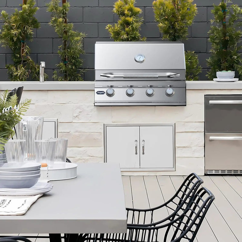 Hygrill 32-Inch Built In Grill, Stainless Steel 4-Burner Grill Head for Outdoor Kitchen, Natural Gas by GreenHaven Gardens