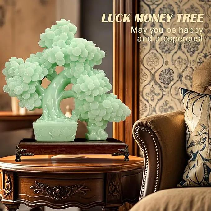 Top Resin Money Tree, Artificial Bonsai Tree, Handcrafted, Premium Quality, Feng Shui Gift for Abundance Luck and Success (Green) by GreenHaven Gardens