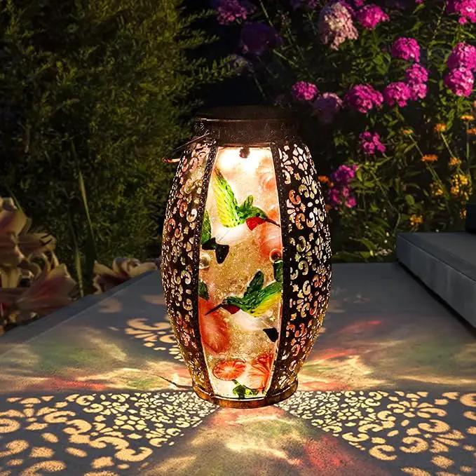 Solar Lanterns Outdoor Light - Solar Powered LED Hummingbird Glass Lights Decorative Waterproof Tabletop Lamp with Hollowed-Out Design for Indoor Yard Table Patio Garden Pathway Holiday by GreenHaven Gardens