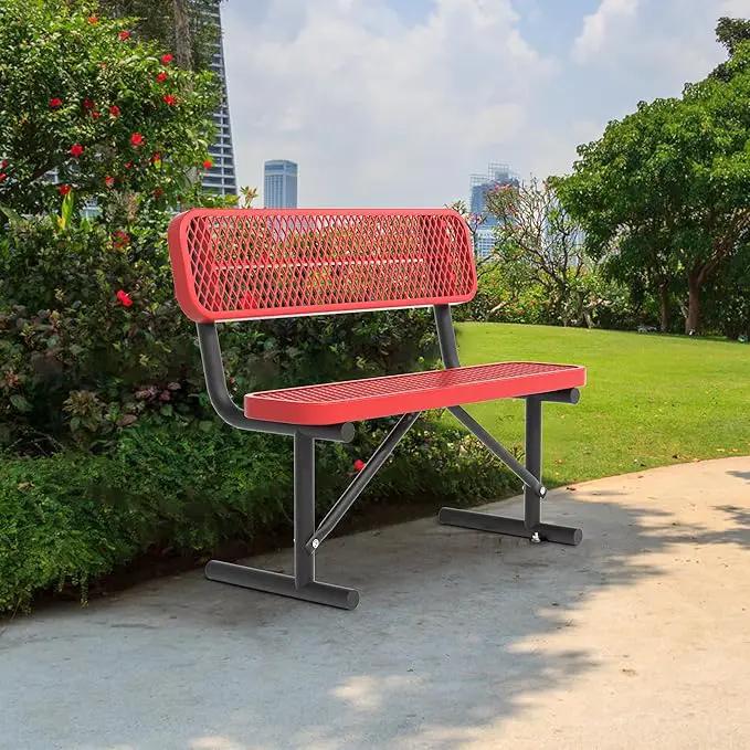 Heavy Duty Park Bench with Back Portable Frame, Outdoor Steel Bench with Backrest, Outdoor Park Bench Expanded Metal Mesh Bench for Lawn, Park, Deck, Garden, Patio, Porch, Black (Red, 4FT) by GreenHaven Gardens