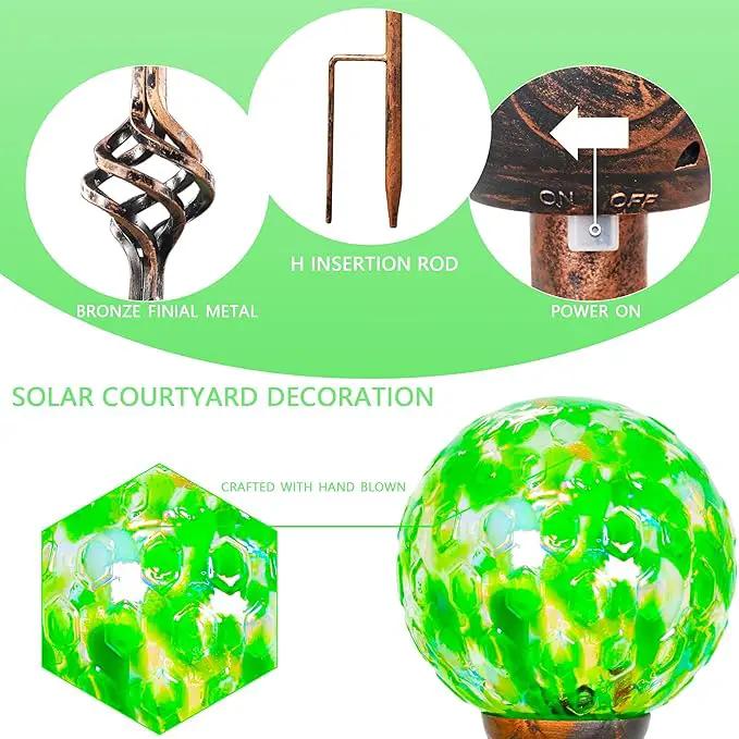 Garden Solar Lights, Decorative LED Honeycomb Glass Ball Garden Stake, Glass and Metal Outdoor Decoration, 4 x 31 Inch (Green) by GreenHaven Gardens