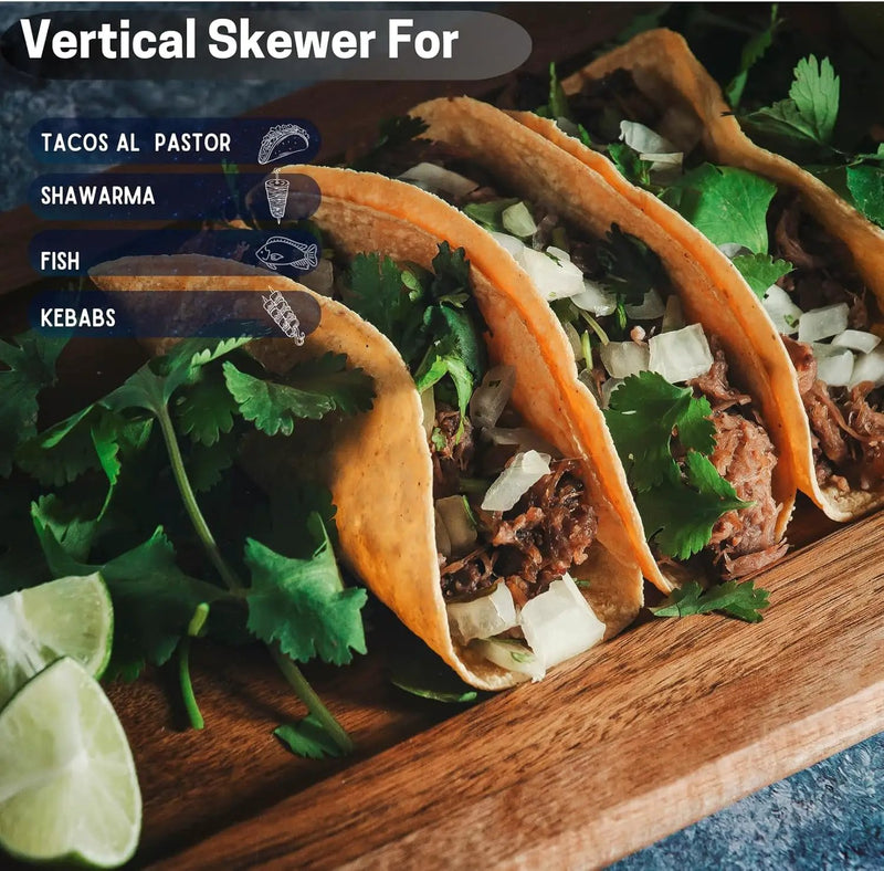 Al Pastor Skewer for Grill, Stainless Steel Vertical Gyro Plate for Oven, Rotate, Spit Stand, with Brushes, 3 Removable Spikes 8/10/12 BBQ Dishes Shawarma Stand, Kebabs Smoker, Tacos. by GreenHaven Gardens