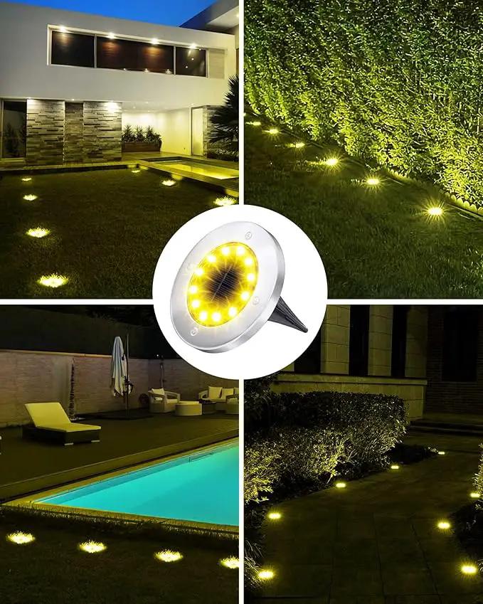 Biling Solar Ground Lights Outdoor 8 Packs, Bright 12 LEDs Solar Lights Outdoor Waterproof, Flat Landscape Lights Solar Powered for Yard Walkway Garden Driveway (Warm White) by GreenHaven Gardens