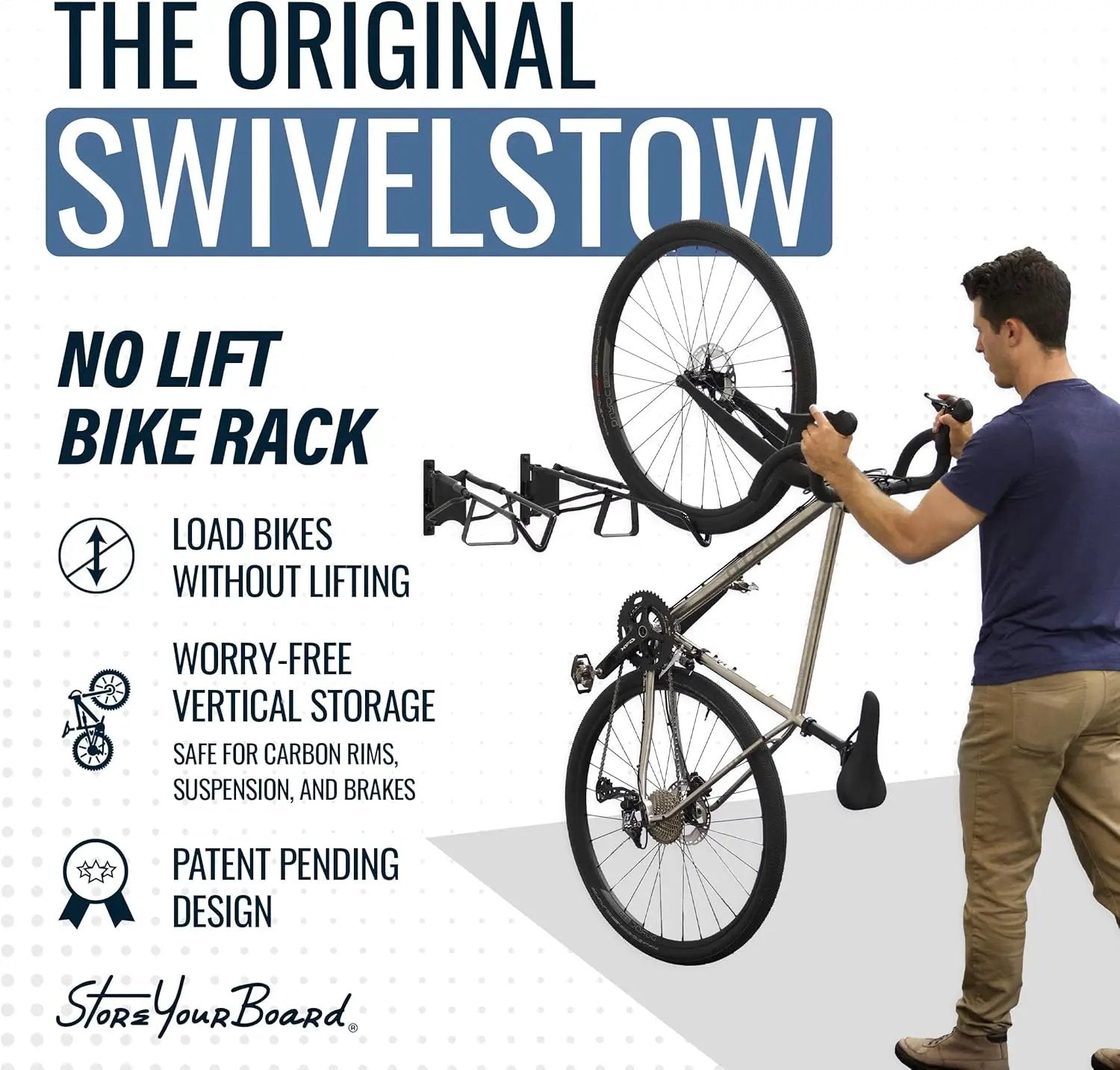 StoreYourBoard SwivelStow Mountain Bike Storage – Heavy Duty Bike Hanger, No-Lift Bike Wall Mount for Garage Bike Storage, MTB and E-Bike, Holds 70 lbs, Patent-Pending by GreenHaven Gardens