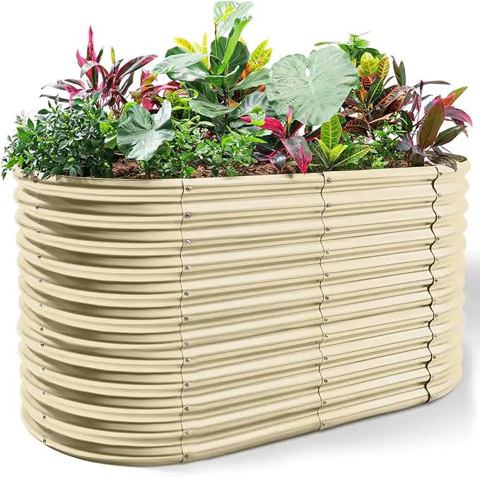 Land Guard 8x4x3ft Oval Galvanized Raised Garden Beds, Large-Capacity Metal Planter Box Outdoor, Durable Deep Raised Garden Bed 3ft Tall, Raised Beds for Gardening Vegetables, Cream Yellow by GreenHaven Gardens