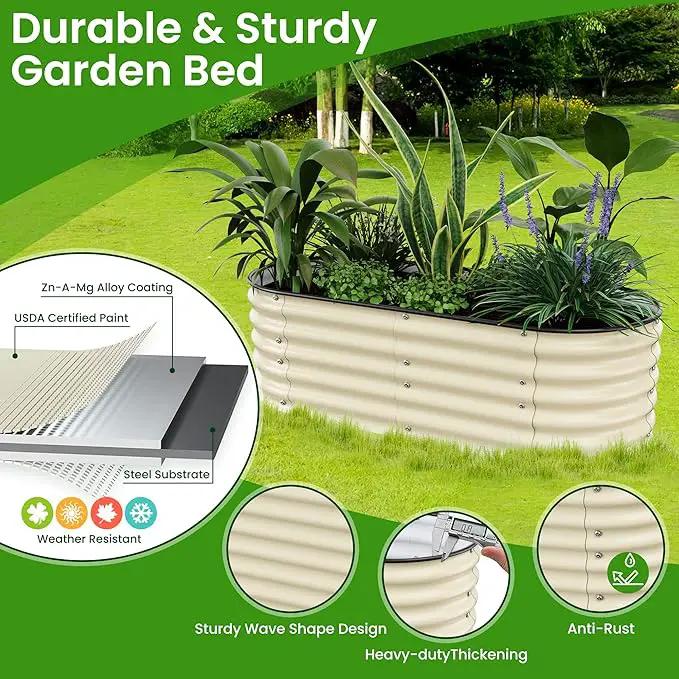 Raised Garden Bed 5x2x1.4 Ft Planter Box Outdoor with Rubber Edge Zinc-Aluminum-Magnesium Stainless Steel Durable Metal Garden Beds Kit for Vegetables, Flowers, Herbs and Succulents, Ivory by GreenHaven Gardens