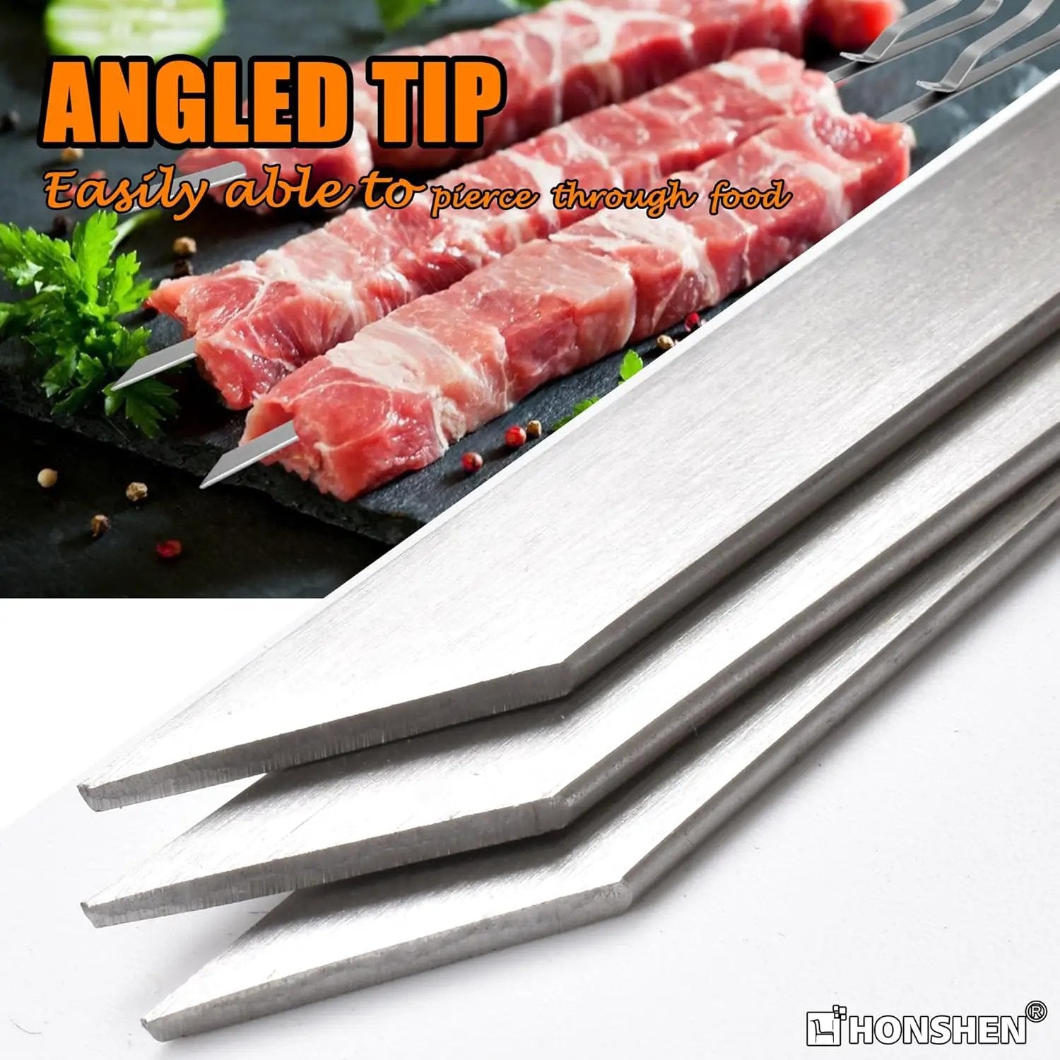 17 Inch Stainless Steel Skewers for Kabobs,HONSHEN Flat Shish Kabob Barbecue Skewers - Metal BBQ Skewers for Grilling Meat, Chicken, Shrimp, Vegetables - 20 Pack (17Inch Flat BBQ 20p) by GreenHaven Gardens
