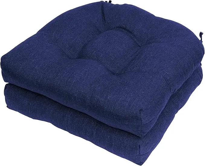 RACE LEAF Outdoor Seat Cushions Set of 2, 19" x 19" Square Patio Cushions, Plump Filling Tufted Water-Resistant Olefin Chair Seat Cushion with Ties for Non-Slip Support, Navy by GreenHaven Gardens