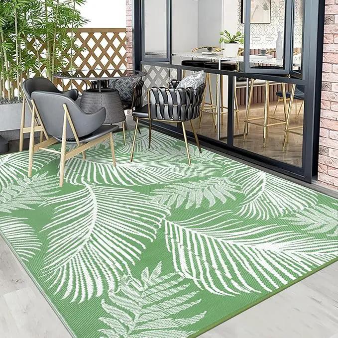Pauwer Waterproof Outdoor Rug 6x9, Reversible Plastic Straw Patio Camping Rug, Indoor Outdoor RV Mat Carpet for Deck, Camper, Porch, Balcony, Backyard, Picnic, Leaf Green by GreenHaven Gardens