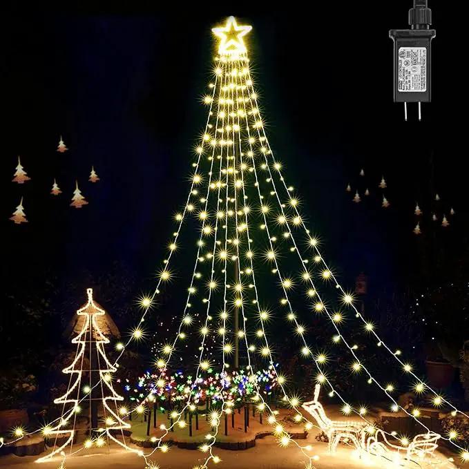 BlcTec Outdoor Christmas Decorations, 317 LED Christmas Lights with 9 Strands 11.9ft Waterfall Christmas Tree Lights, 8 Modes, Waterproof, Topper Star & Timer for Yard Patio Xmas Décor, Warm White by GreenHaven Gardens