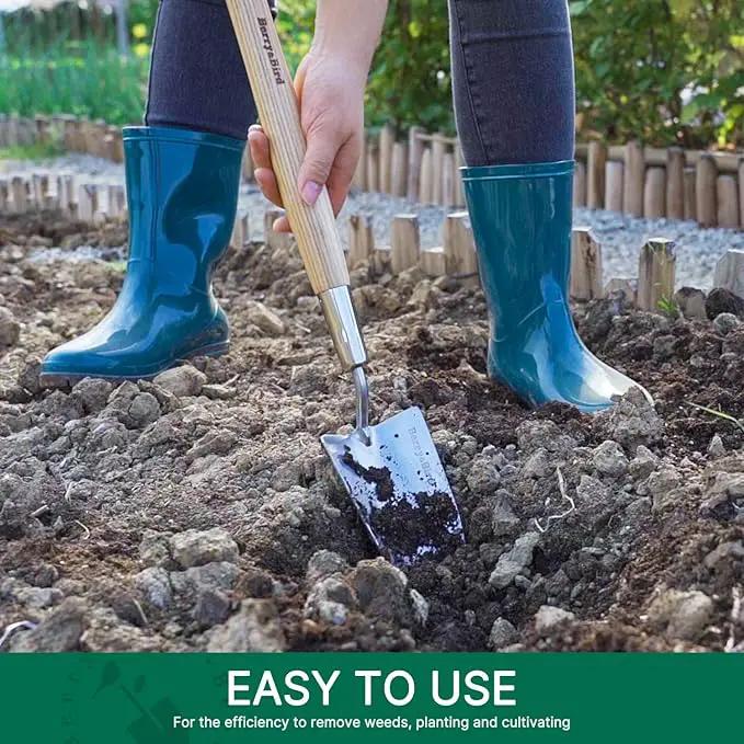 Berry&Bird Garden Trowel with Long Handle, 23.43in Stainless Steel Short Shovel with Wood Handled for Digging, Gardening, Transplanting, Planting and Weeding by GreenHaven Gardens