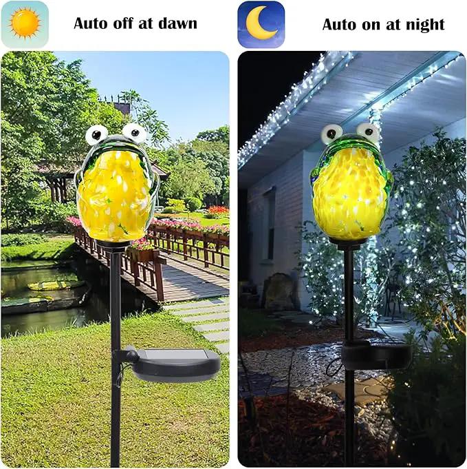 Afirst Solar Frog Garden Stake Lights Hand Blown Glass Decorative Garden Pathway Lights Outdoor Waterproof Animal Glass Stakes by GreenHaven Gardens