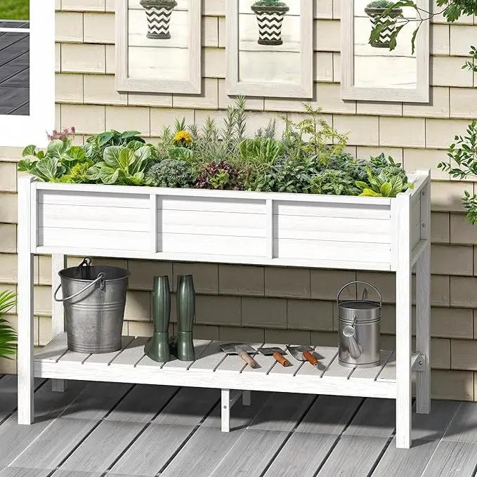 YITAHOME 48x18x30in Raised Garden Bed, Weather Resistant Poly Lumber Planter Box with Legs & Storage Shelf, Elevated Garden Bed for Yard, Garden, Balcony - White by GreenHaven Gardens