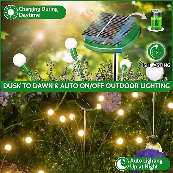 HIGH Power Solar Garden Lights Outdoor, 2 Pack 18 LED Solar Firefly Lights Fairy Swaying by Wind for Outside, IP67 Waterproof, for Patio Garden Yard Walkway Sidewalk, Green by GreenHaven Gardens