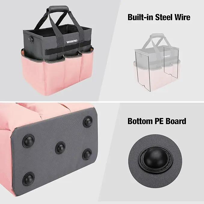 WORKPRO Garden Tool Bag, Heavy Duty Gardening Tote Bag Organizer with 10 Pockets and Long Adjustable Shoulder Strap, Standable Garden Home Tool Kits Organizer, Pink by GreenHaven Gardens