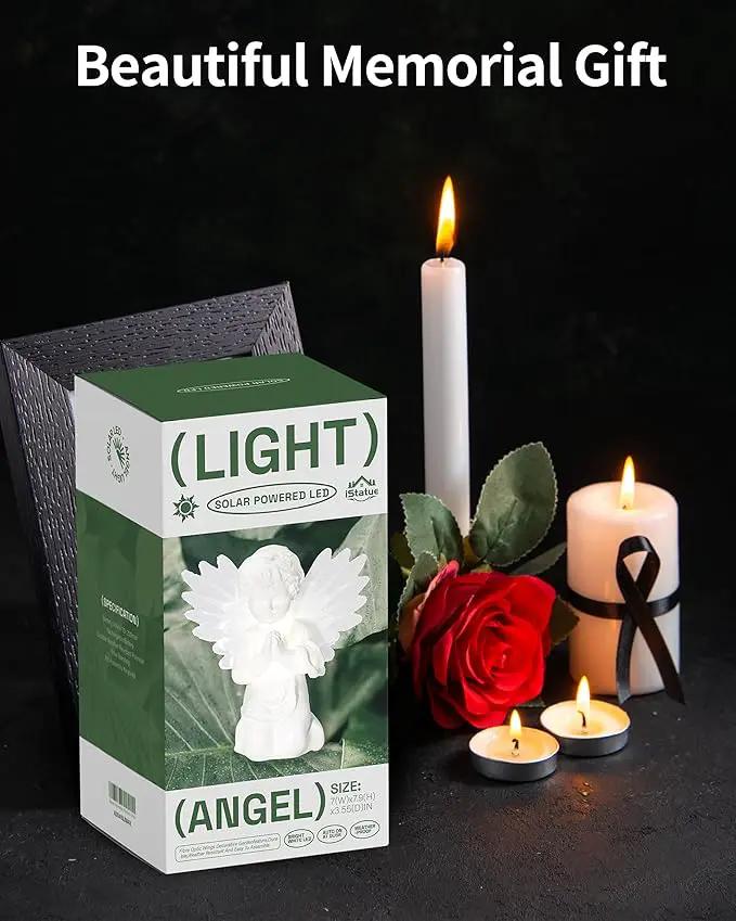 iStatue Solar Praying Cherub Angel Light with Fibre Optic Wings - 7.1'' Sympathy Remembrance Memorial Gift for Grave Ornaments Garden Decor (Kneeling Angel) by GreenHaven Gardens