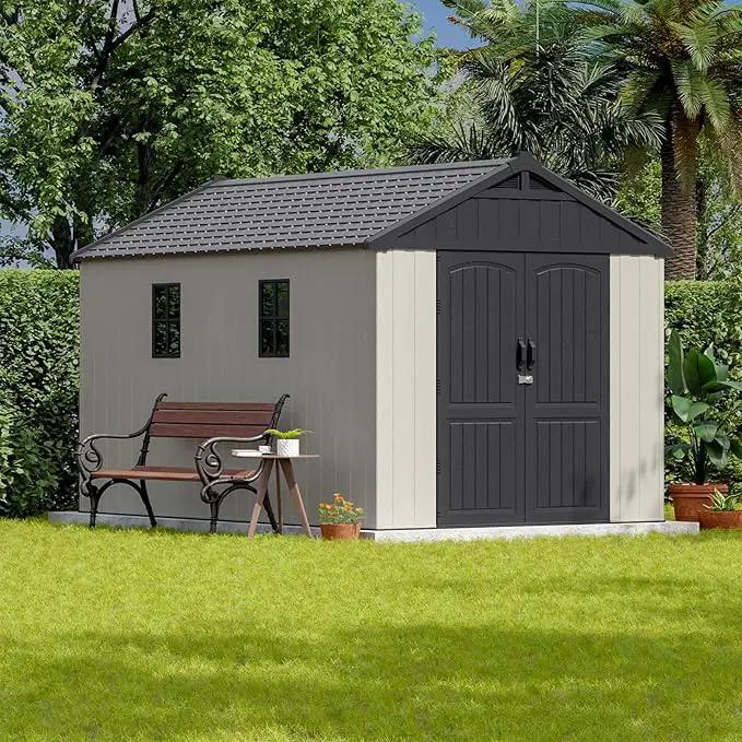Patiowell 8 x 12 FT Plastic Outdoor Storage Shed with Floor, Resin Shed with Window and Lockable Door for Garden, Backyard, Tool Storage Use, Easy to Install in Beige (Kick-it Shed) by GreenHaven Gardens