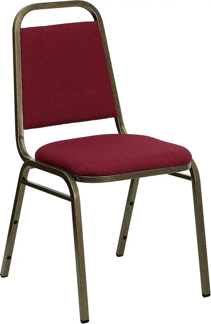 EMMA + OLIVER Trapezoidal Back Fabric Upholstered Stackable Banquet Chair, Multipurpose Stacking Chair with Padded Seat and Back, Burgundy/Gold by GreenHaven Gardens