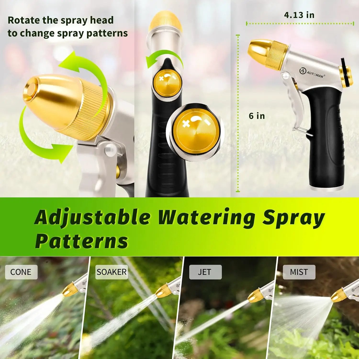 AUTOMAN Garden Hose Nozzles - High Pressure 100% Metal Hose Sprayer 2 Pack, Heavy Duty Garden Watering Nozzle Set, Powerful Garden Nozzle for Watering Plants, Window Cleaning,Washing Cars,Pets Bathing by GreenHaven Gardens