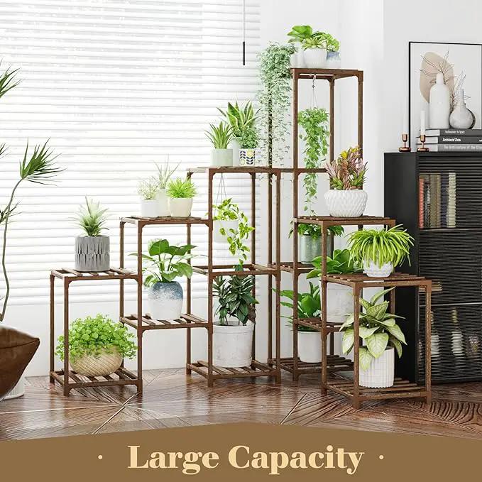 Bamworld Plant Stand Indoor Corner Plant Shelf Outdoor Flower Shelves Wooden Plant Stands Garden Wood Plant Holder Rack for Living Room Corner Lawn Window 03B by GreenHaven Gardens