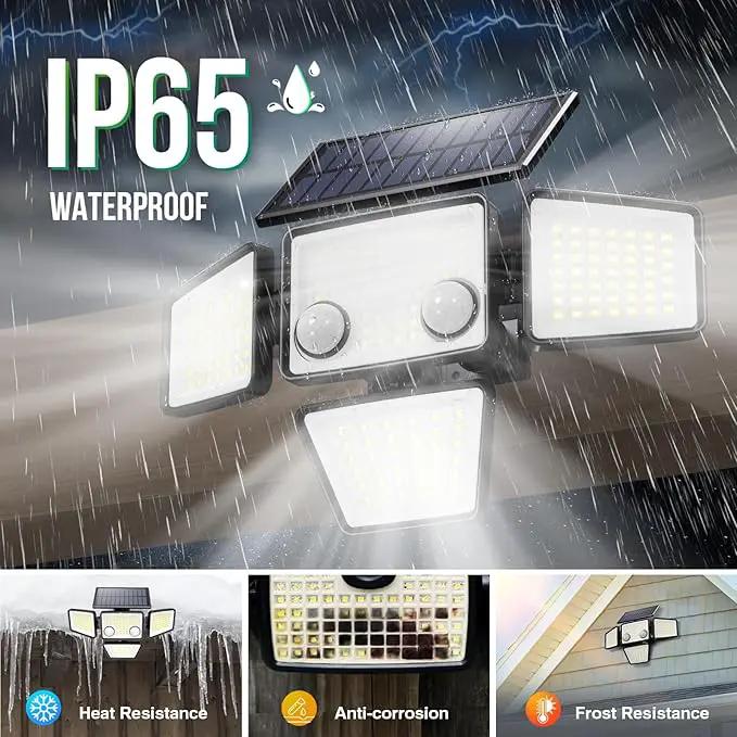 Solar Outdoor Lights - 3000LM 188 LED Motion Sensor Outdoor Lights, 4 Heads Security Light,IP65 Waterproof, Easy Install,270°Wide Angle Flood Wall Light with 3 Modes for Backyard Yard (3 Pack) by GreenHaven Gardens