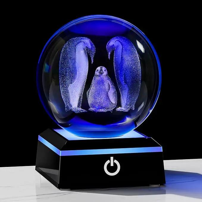 Penguin Gifts for Women 3D Crystal Ball 3.14'' - Laser Penguin Decor Glass Animals Penguin Gifts Figurines Statue Stuff for Room Decorations Penguin Night Light by GreenHaven Gardens