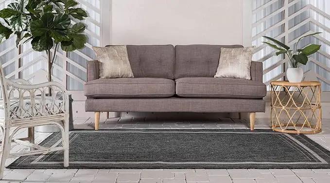 Unique Loom Outdoor Border Collection Area Rug - Soft Border (8' x 11' 4" Rectangle Black/Ivory) by GreenHaven Gardens
