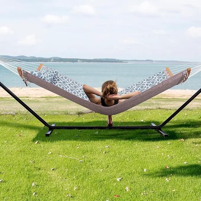 SUNCREAT Hammocks for Outside with Stand, Freestanding Hammock with Frame, 450 lbs Capacity, Grey Pattern by GreenHaven Gardens