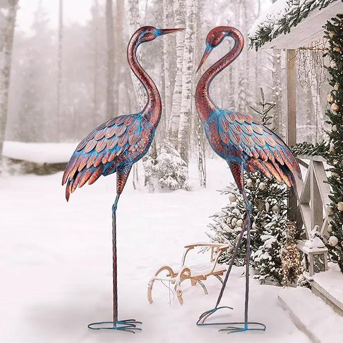 Kircust Garden Crane Statues Patina Heron Decoy, Standing Metal Crane Sculptures Bird Yard Art for Outdoor Decor, 47-48 Inch, Set of 2 by GreenHaven Gardens