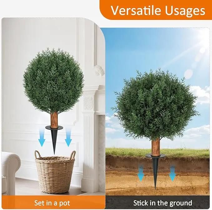 Artificial Cedar Shrubs Ball Trees with Ground Spike, 24.6 inche Tall UV-Resistant Fake Outdoor Plants Evergreen Trees, Realistic Faux Pine Bushes for Front Porch Home Patio Garden, 1 Pcs by GreenHaven Gardens