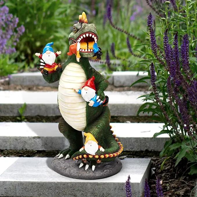 Dinosaur Eating Gnomes Garden Decor Statue - Funny Dinosaur Gnome Massacre Outdoor Decor for Yard, Patio, Lawn Ornaments - Garden Gifts for Mothers Day, Housewarming, Festival by GreenHaven Gardens