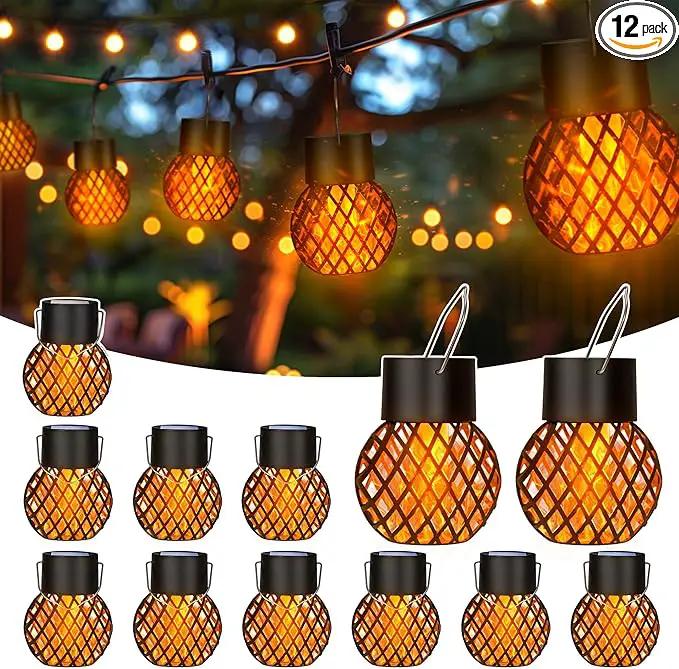 GIGALUMI 12 Pack Solar Lanterns for Outside,Solar Hanging Lights Outdoor Waterproof with Flickering Flame,Solar Powered Outdoor Lights Garden Decor for Yard,Patio,Tree,Camping,Festival Decoration by GreenHaven Gardens